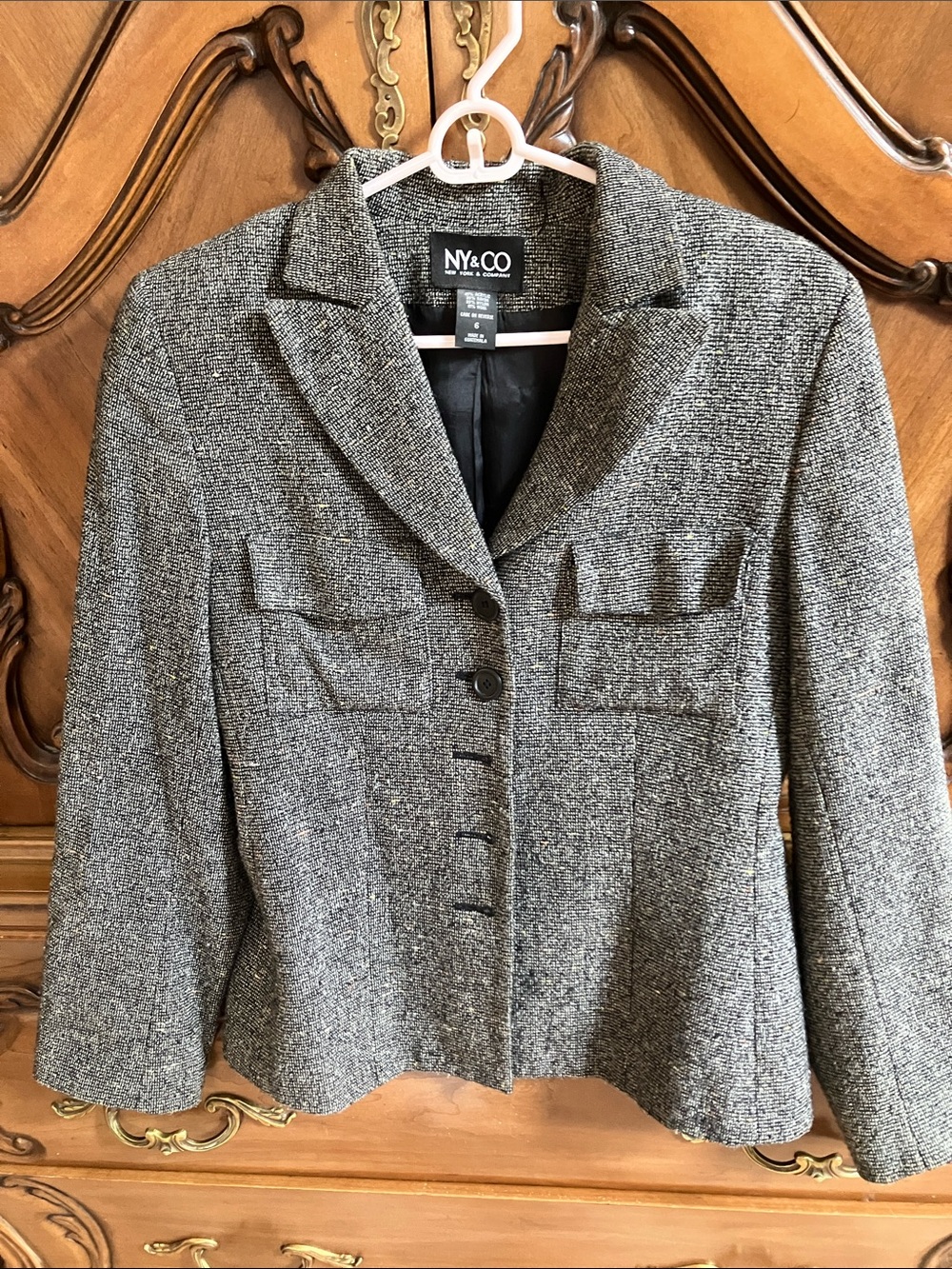 New York & Company Gray Tweed Notch Collar Blazer